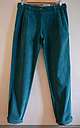 Pantalon Chino/carrot, très mode, velours bleu canard, finitions Liberty, coupe moderne,(pantalon Chino carrot mode moderne printemps canard pétrole bleu Liberty féminin)